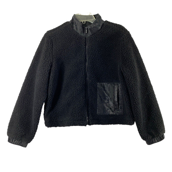 Juicy Couture Sherpa Jacket Womens Medium Black Full Zip Pocket Coat Outdoors - Picture 1 of 11